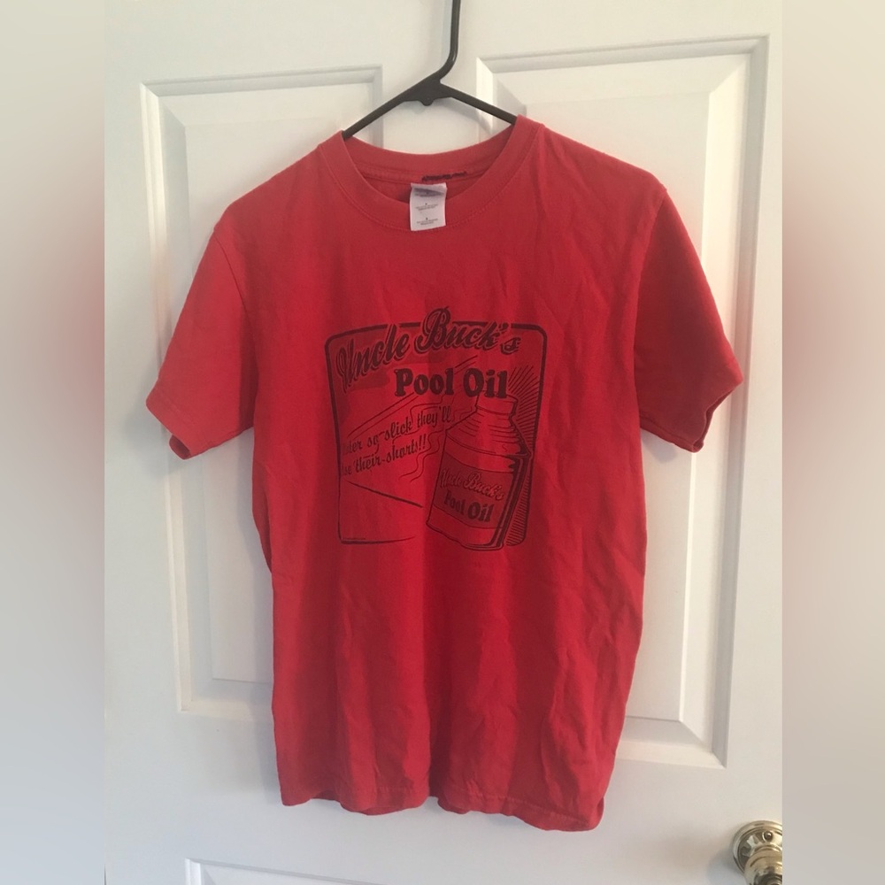 Uncle Buck pool oil graphic red short sleeve t shirt funny summer Rare Y2K